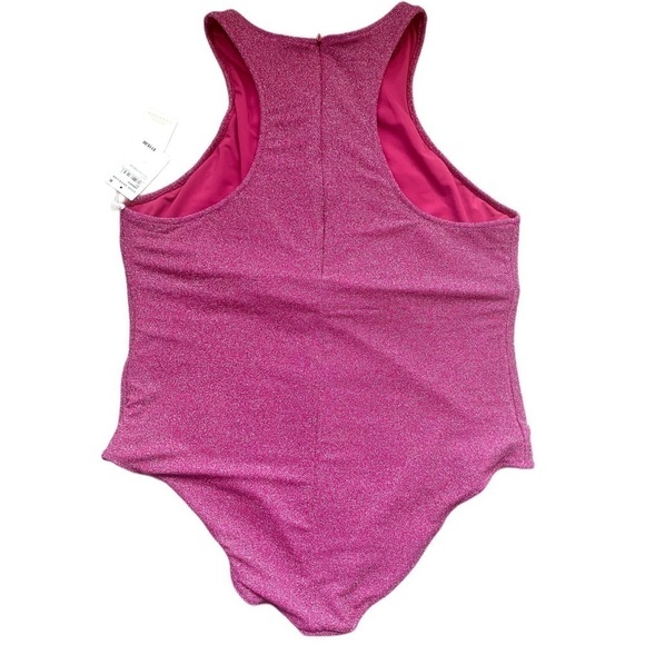 GOOD AMERICAN Hawaiian Pink Sparkle Racerback One Piece Swimsuit Size 7(4XL) NWT - Picture 4 of 11